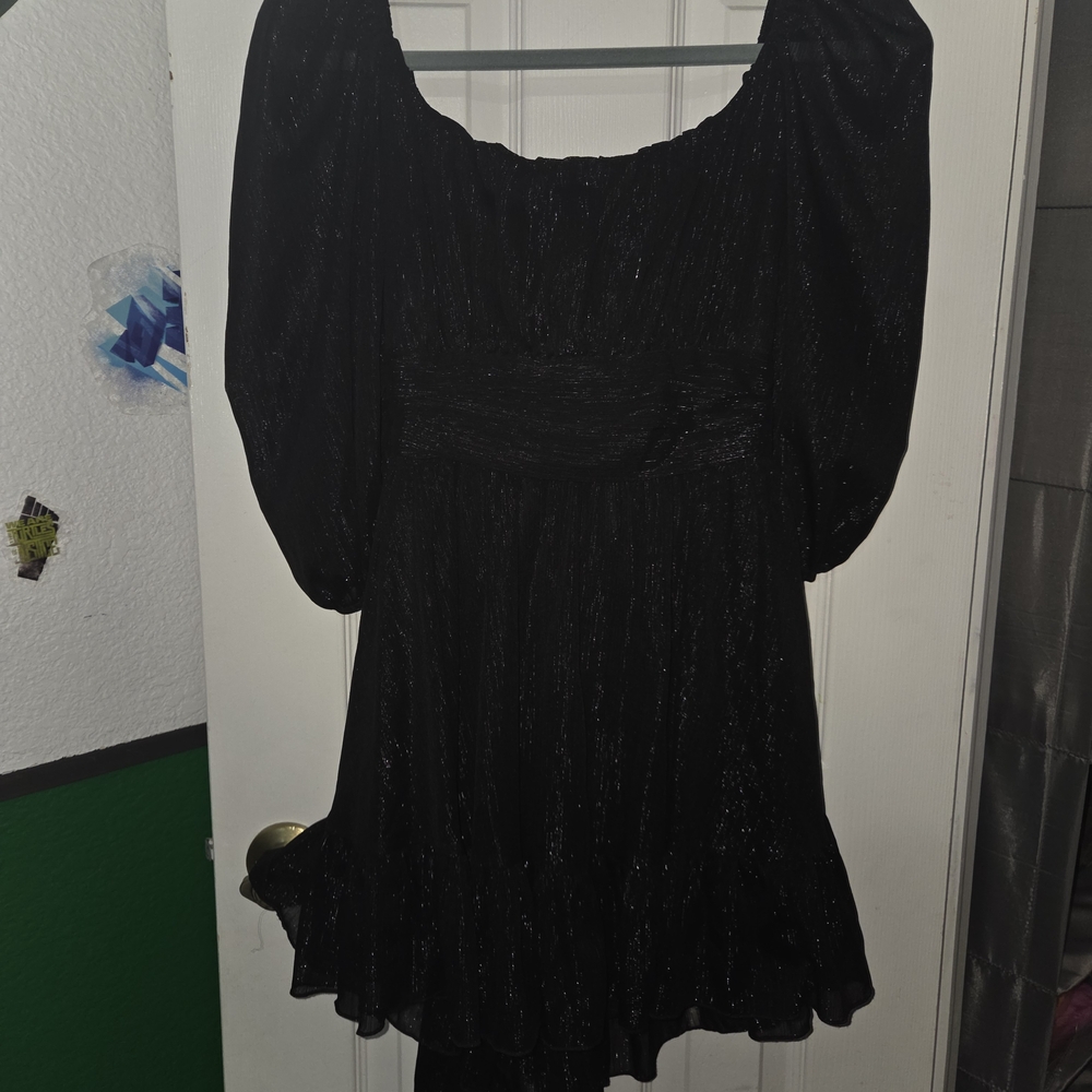 "Lucy in the Sky" Shimmering Silver Black Mini Dress, Size L - Picture 7 of 8